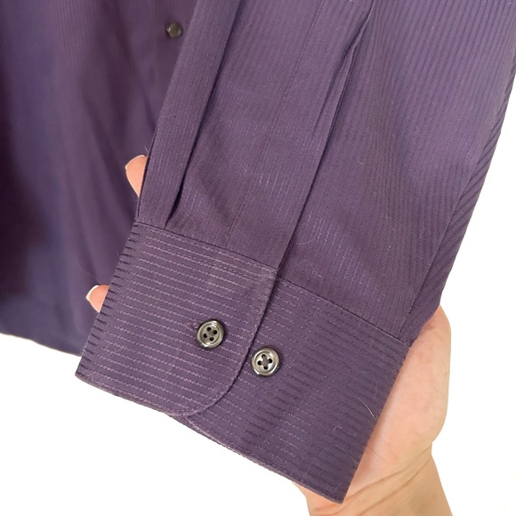 Van Heusen Men’s Purple Button Up Dress Shirt Striped Size XL Neck 17.5 Pocket - Picture 9 of 11